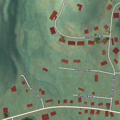 Close-up of the map of Crenshaw, Pennsylvania print showing street and building detail