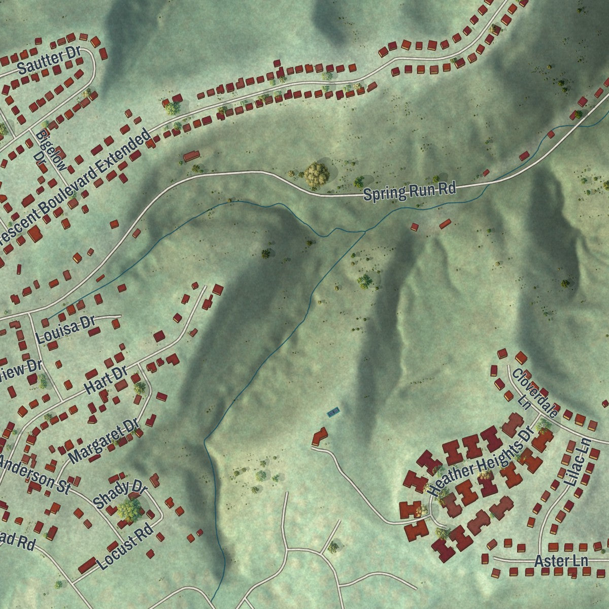 Close-up of the map of Crescent, Pennsylvania print showing street and building detail