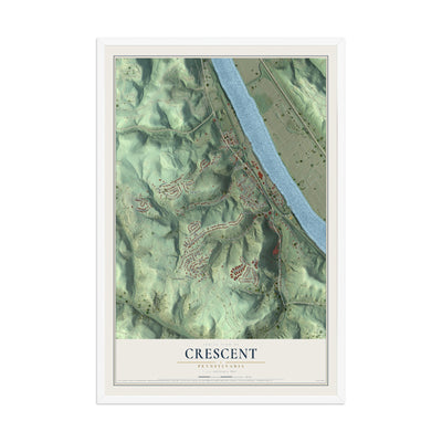Map of Crescent, Pennsylvania, 12 x 18 inch print in a white wood frame