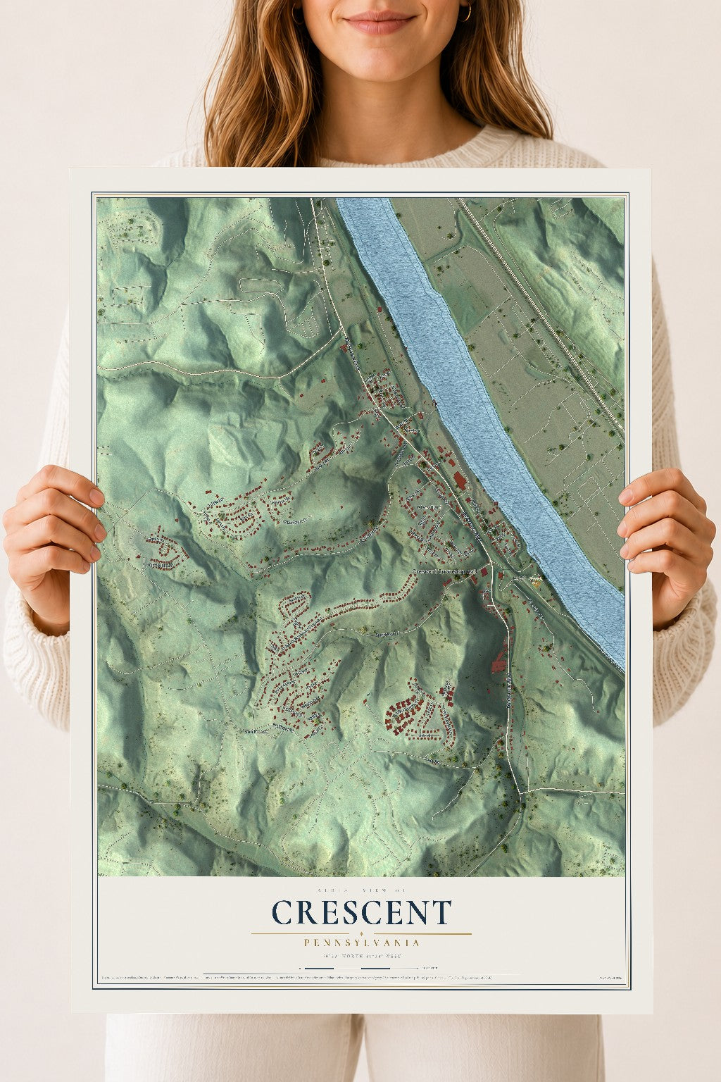 Map of Crescent, Pennsylvania, 18 x 24 inch unframed archival matte print