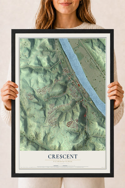 Map of Crescent, Pennsylvania, 18 x 24 inch print in a black wood frame