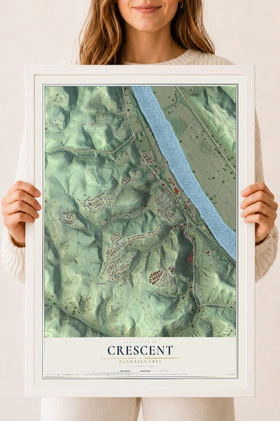 Map of Crescent, Pennsylvania, 18 x 24 inch print in a white wood frame