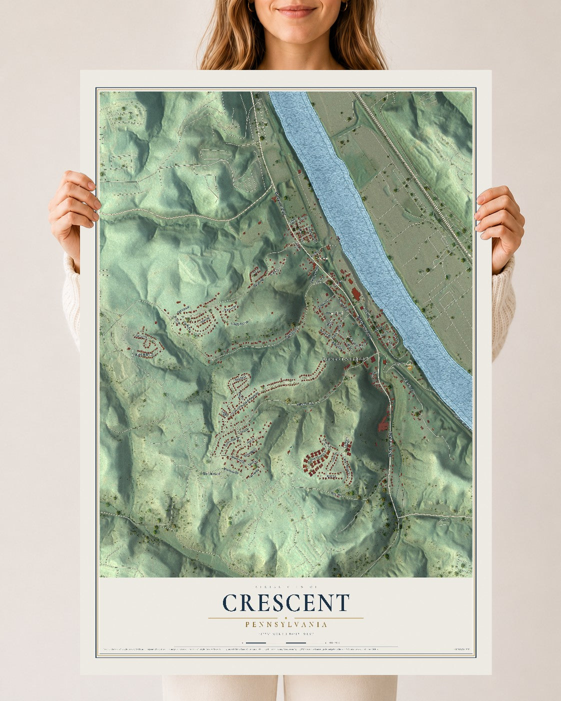 Map of Crescent, Pennsylvania, 24 x 36 inch unframed archival matte print