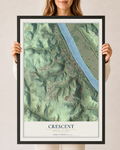 Map of Crescent, Pennsylvania, 24 x 36 inch print in a black wood frame