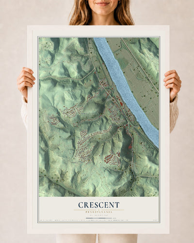Map of Crescent, Pennsylvania, 24 x 36 inch print in a white wood frame