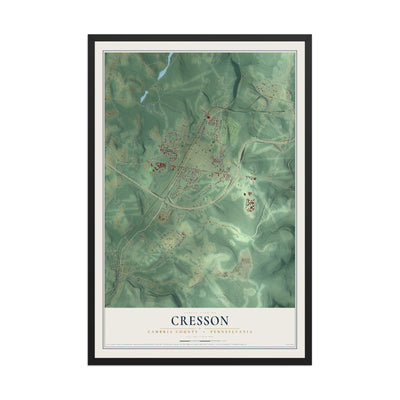 Map of Cresson, Cambria County, Pennsylvania, 12 x 18 inch print in a black wood frame