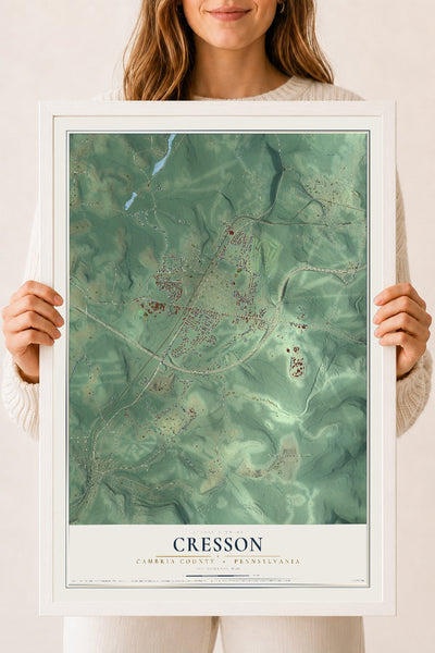 Map of Cresson, Cambria County, Pennsylvania, 18 x 24 inch print in a white wood frame