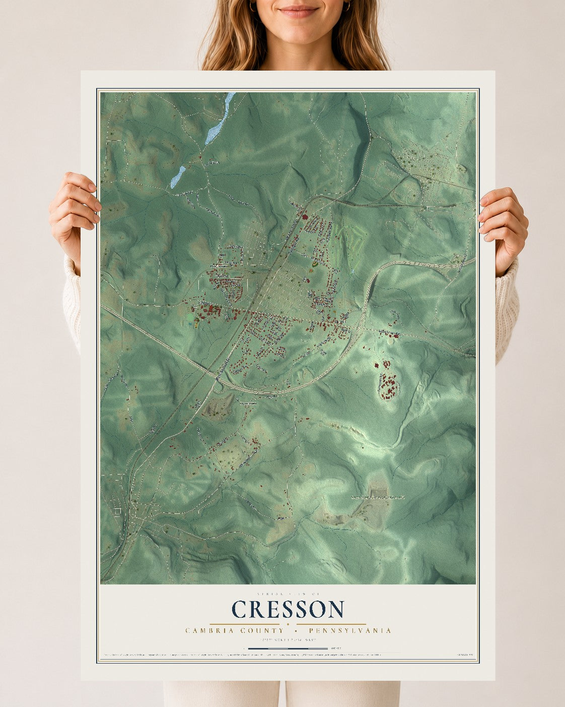 Map of Cresson, Cambria County, Pennsylvania, 24 x 36 inch unframed archival matte print