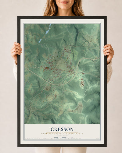 Map of Cresson, Cambria County, Pennsylvania, 24 x 36 inch print in a black wood frame