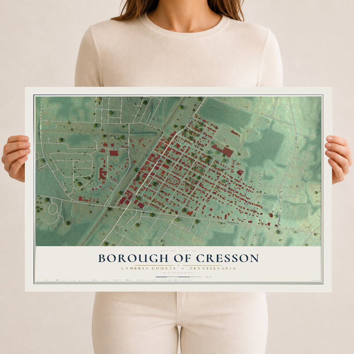 Map of the Borough of Cresson, Cambria County, Pennsylvania, 12 x 18 inch unframed archival matte print