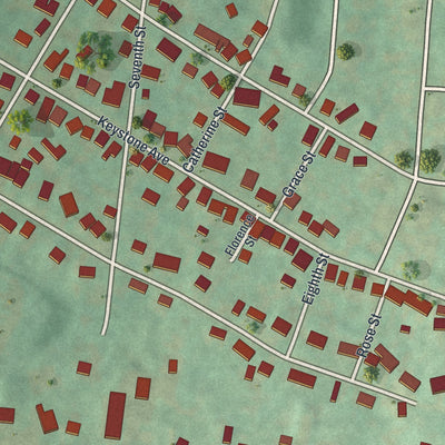 Second close-up of the map of the Borough of Cresson, Cambria County, Pennsylvania print showing more streets and buildings
