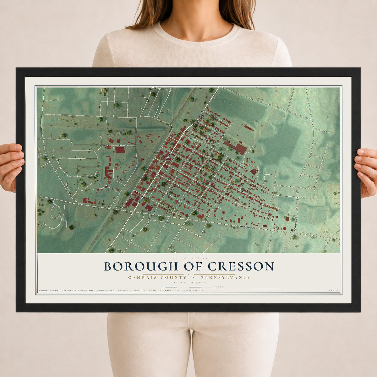 Map of the Borough of Cresson, Cambria County, Pennsylvania, 18 x 24 inch print in a black wood frame