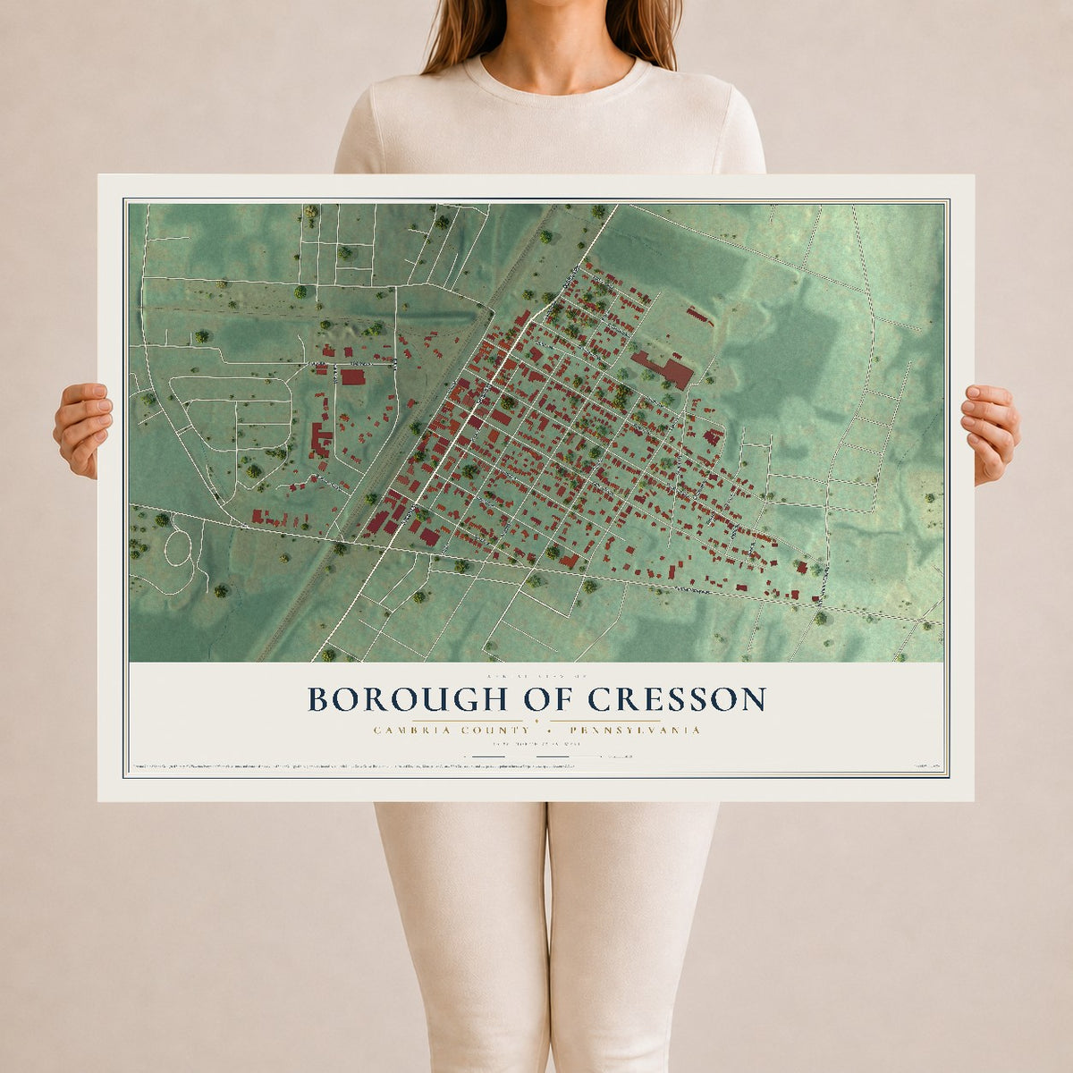 Map of the Borough of Cresson, Cambria County, Pennsylvania, 24 x 36 inch unframed archival matte print