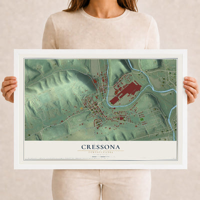 Map of Cressona, Pennsylvania, 12 x 18 inch print in a white wood frame