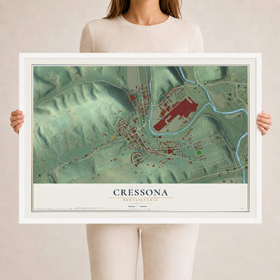 Map of Cressona, Pennsylvania, 24 x 36 inch print in a white wood frame