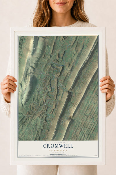Map of Cromwell, Pennsylvania, 18 x 24 inch print in a white wood frame