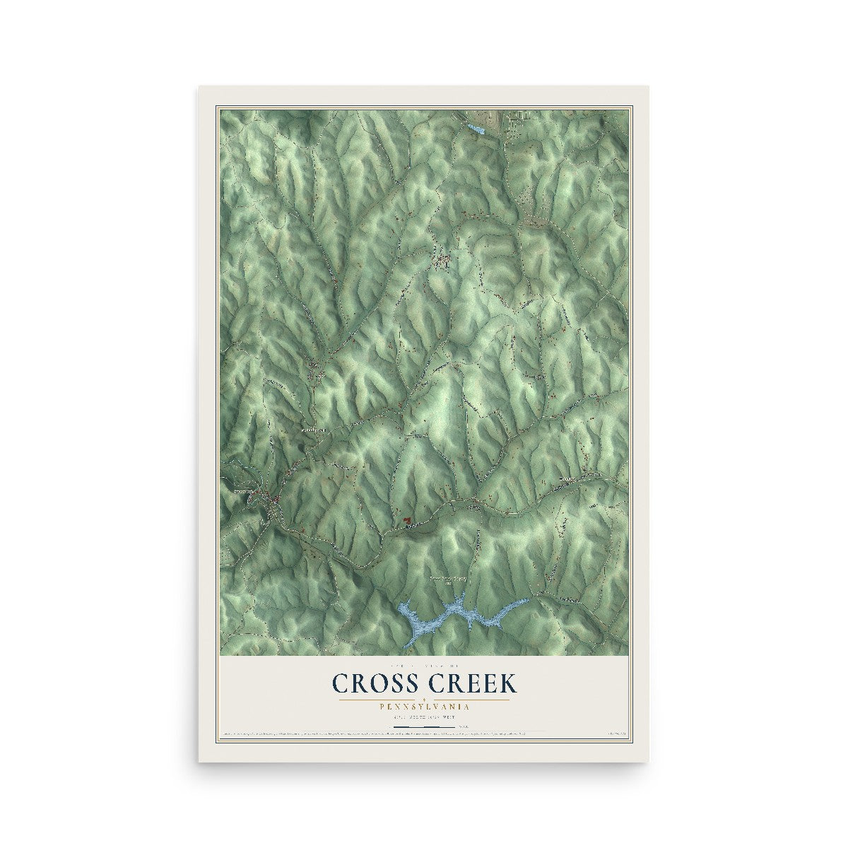 Map of Cross Creek, Pennsylvania, 12 x 18 inch unframed archival matte print
