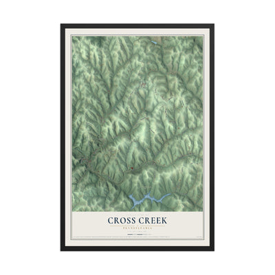 Map of Cross Creek, Pennsylvania, 12 x 18 inch print in a black wood frame