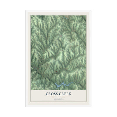 Map of Cross Creek, Pennsylvania, 12 x 18 inch print in a white wood frame