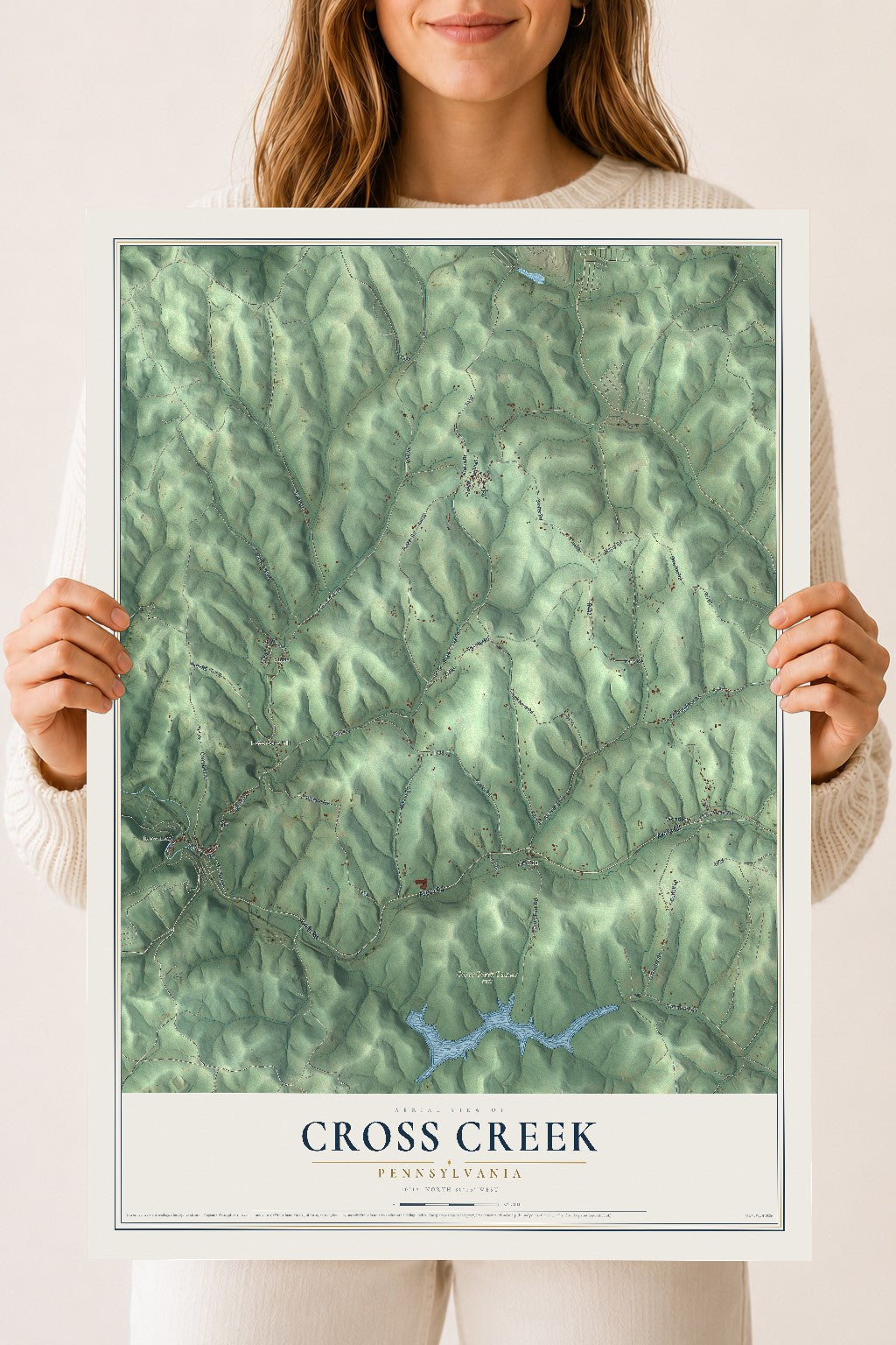 Map of Cross Creek, Pennsylvania, 18 x 24 inch unframed archival matte print