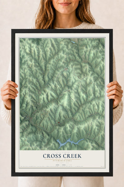 Map of Cross Creek, Pennsylvania, 18 x 24 inch print in a black wood frame