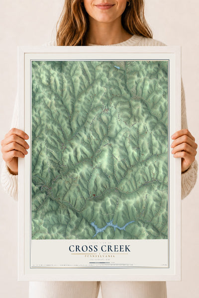 Map of Cross Creek, Pennsylvania, 18 x 24 inch print in a white wood frame
