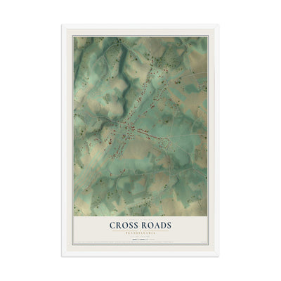 Map of Cross Roads, Pennsylvania, 12 x 18 inch print in a white wood frame