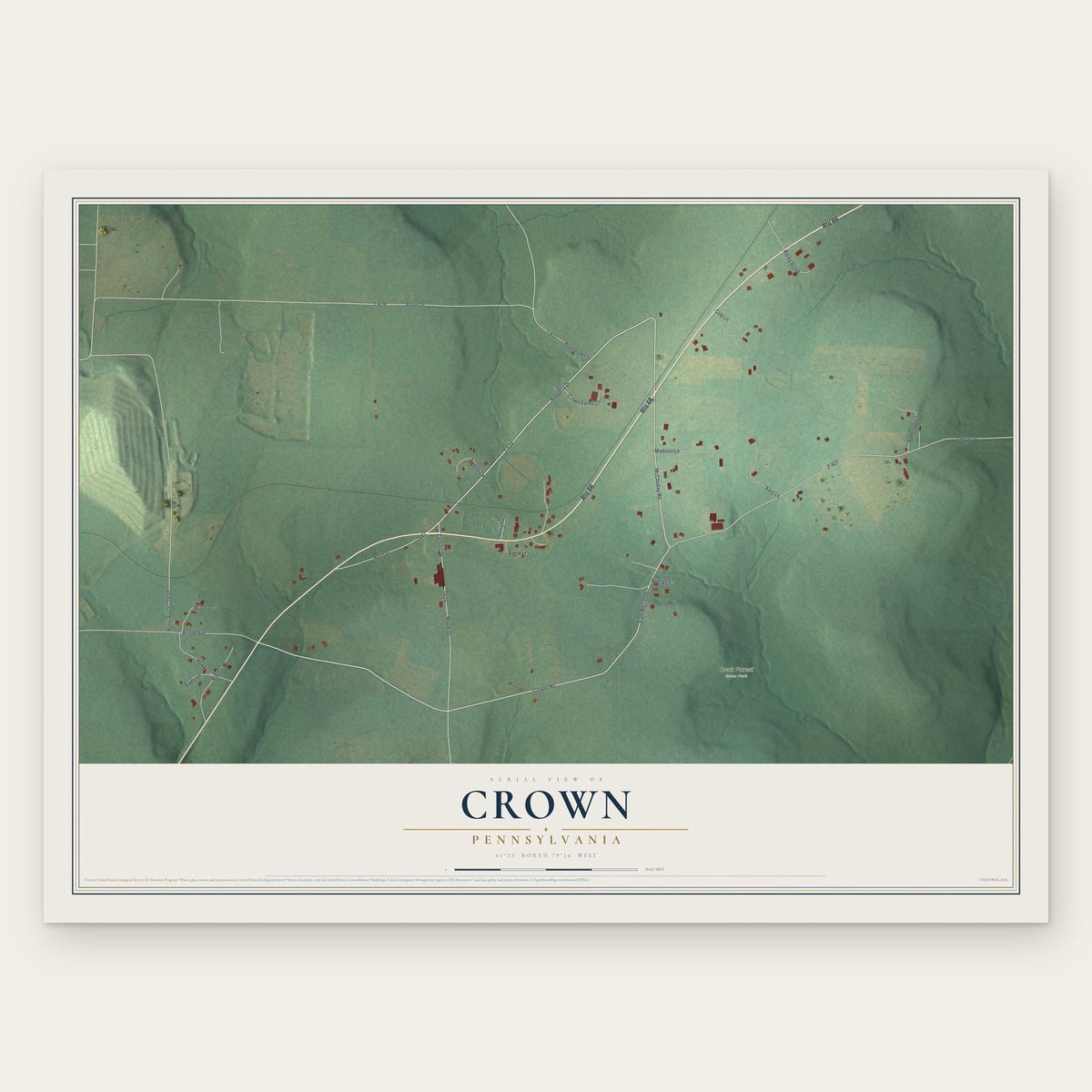 Crown, Pennsylvania map print, the full design