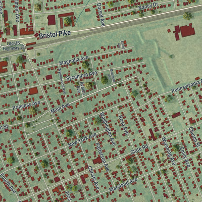 Close-up of the map of Croydon, Pennsylvania print showing street and building detail