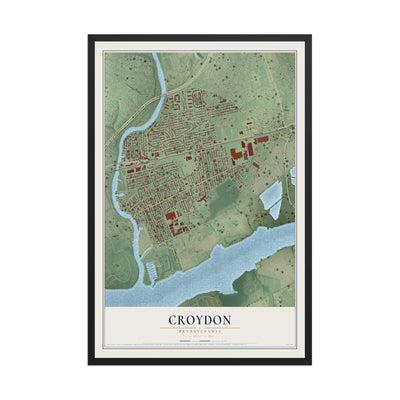 Map of Croydon, Pennsylvania, 12 x 18 inch print in a black wood frame