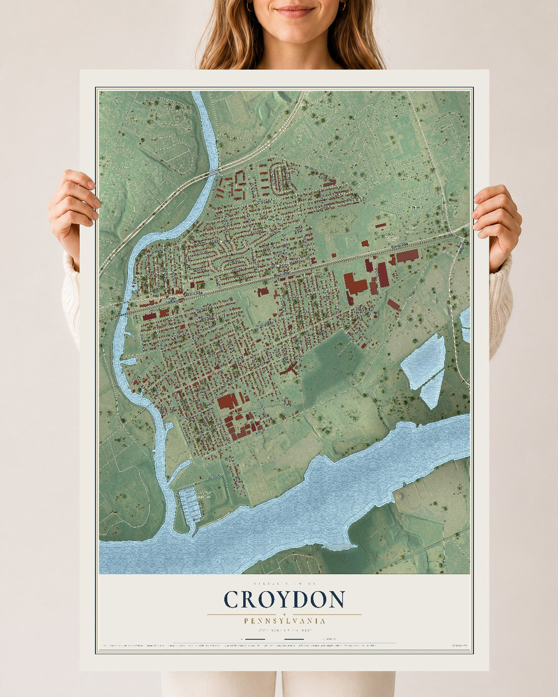 Map of Croydon, Pennsylvania, 24 x 36 inch unframed archival matte print