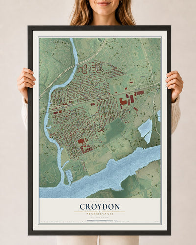 Map of Croydon, Pennsylvania, 24 x 36 inch print in a black wood frame