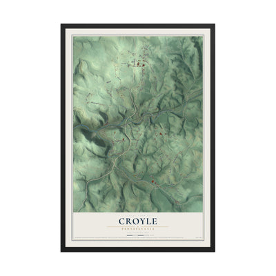 Map of Croyle, Pennsylvania, 12 x 18 inch print in a black wood frame