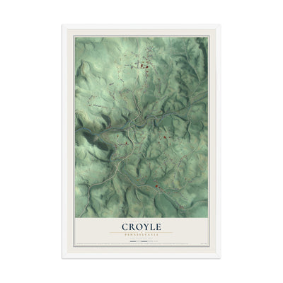 Map of Croyle, Pennsylvania, 12 x 18 inch print in a white wood frame