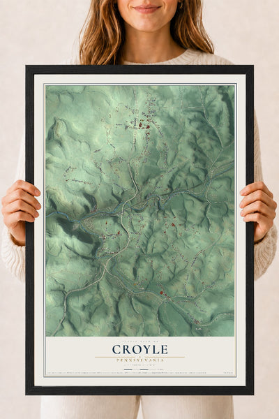 Map of Croyle, Pennsylvania, 18 x 24 inch print in a black wood frame