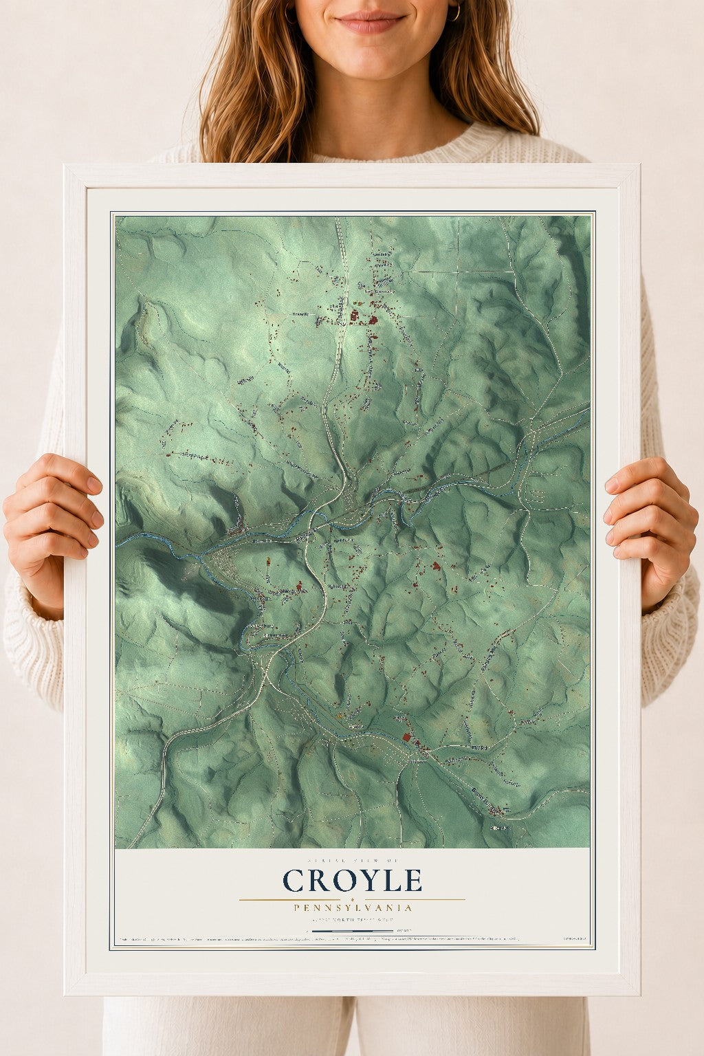 Map of Croyle, Pennsylvania, 18 x 24 inch print in a white wood frame