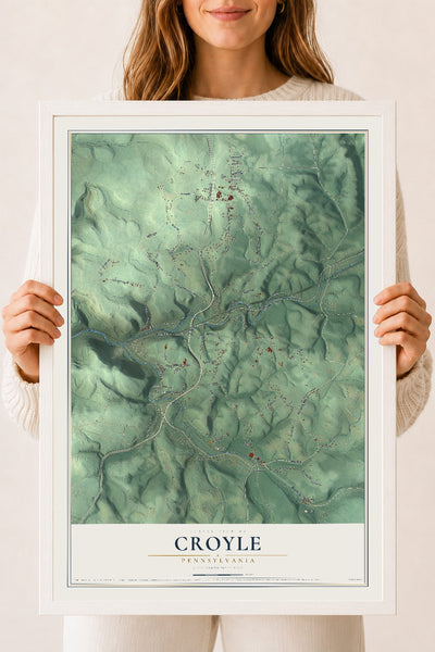 Map of Croyle, Pennsylvania, 18 x 24 inch print in a white wood frame