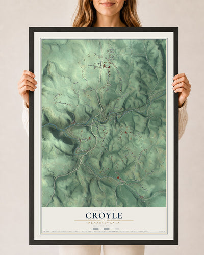 Map of Croyle, Pennsylvania, 24 x 36 inch print in a black wood frame