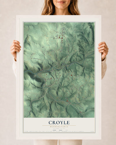 Map of Croyle, Pennsylvania, 24 x 36 inch print in a white wood frame
