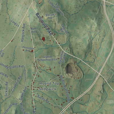 Second close-up of the map of Cumberland, Adams County, Pennsylvania print showing more streets and buildings