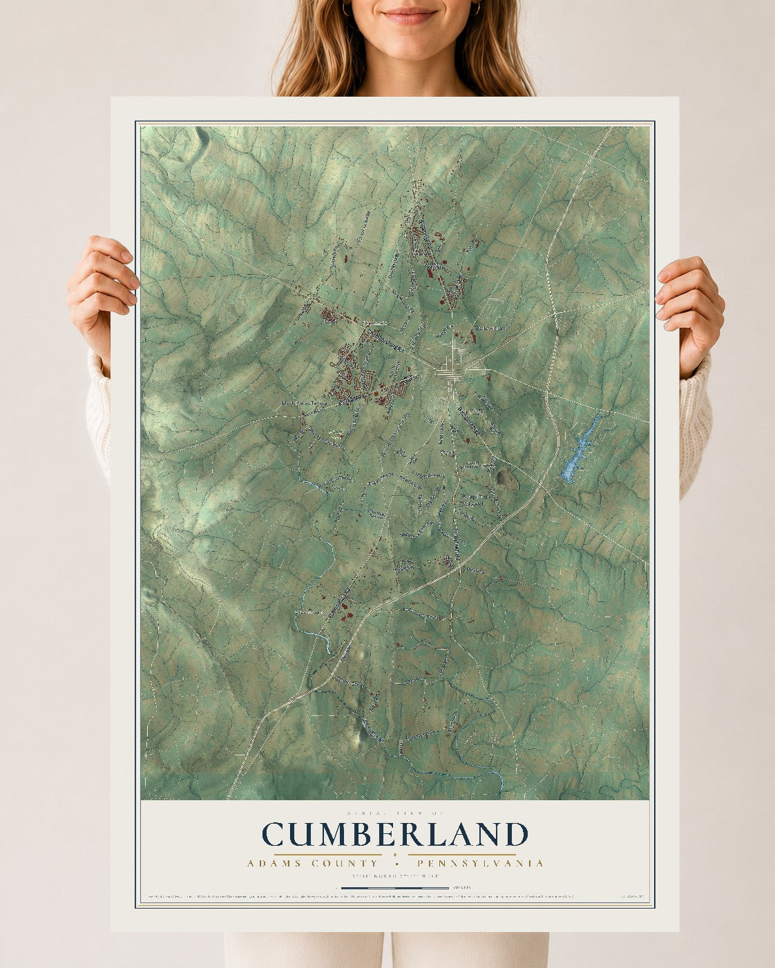 Map of Cumberland, Adams County, Pennsylvania, 24 x 36 inch unframed archival matte print