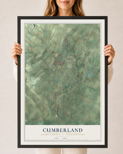 Map of Cumberland, Adams County, Pennsylvania, 24 x 36 inch print in a black wood frame