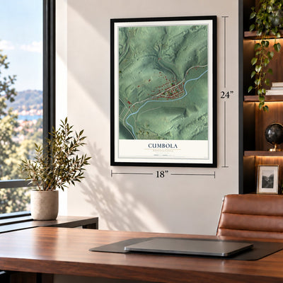 Cumbola, Pennsylvania map, 18 x 24 inch print in a black frame in a home office