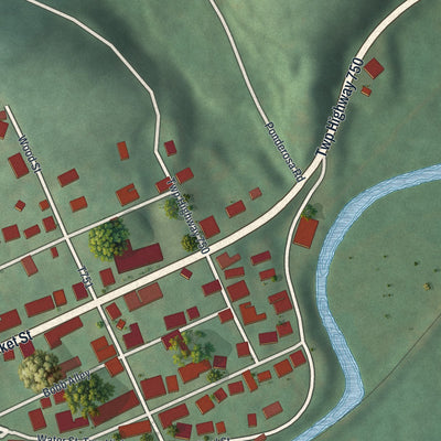 Close-up of the map of Cumbola, Pennsylvania print showing street and building detail