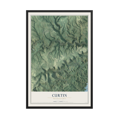 Map of Curtin, Pennsylvania, 12 x 18 inch print in a black wood frame