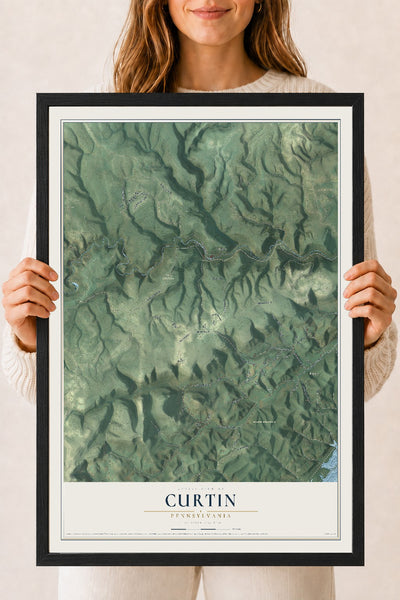 Map of Curtin, Pennsylvania, 18 x 24 inch print in a black wood frame