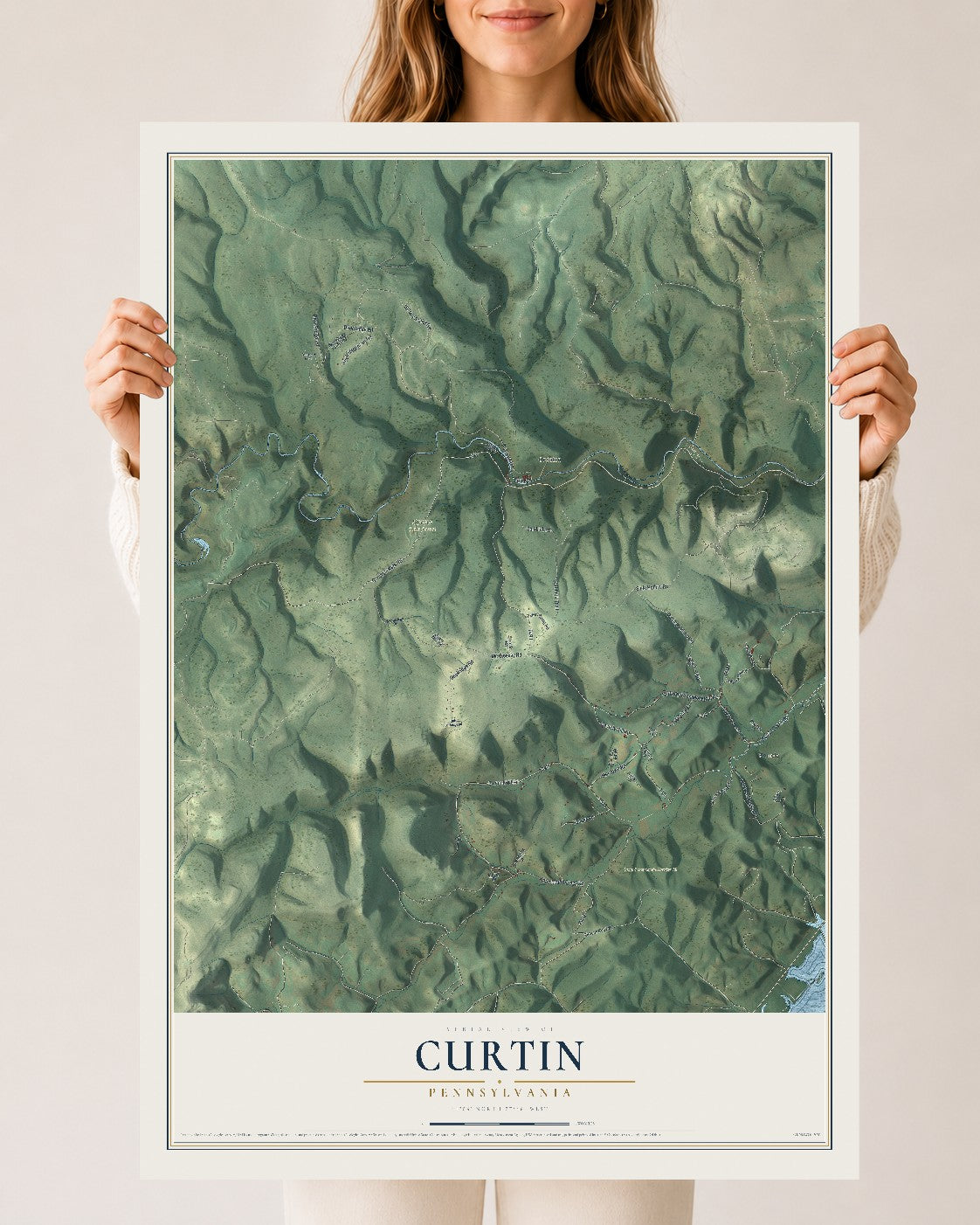 Map of Curtin, Pennsylvania, 24 x 36 inch unframed archival matte print