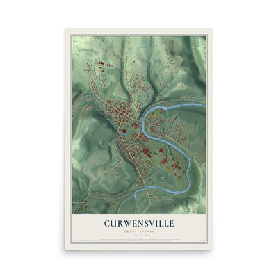 Map of Curwensville, Pennsylvania, 12 x 18 inch unframed archival matte print