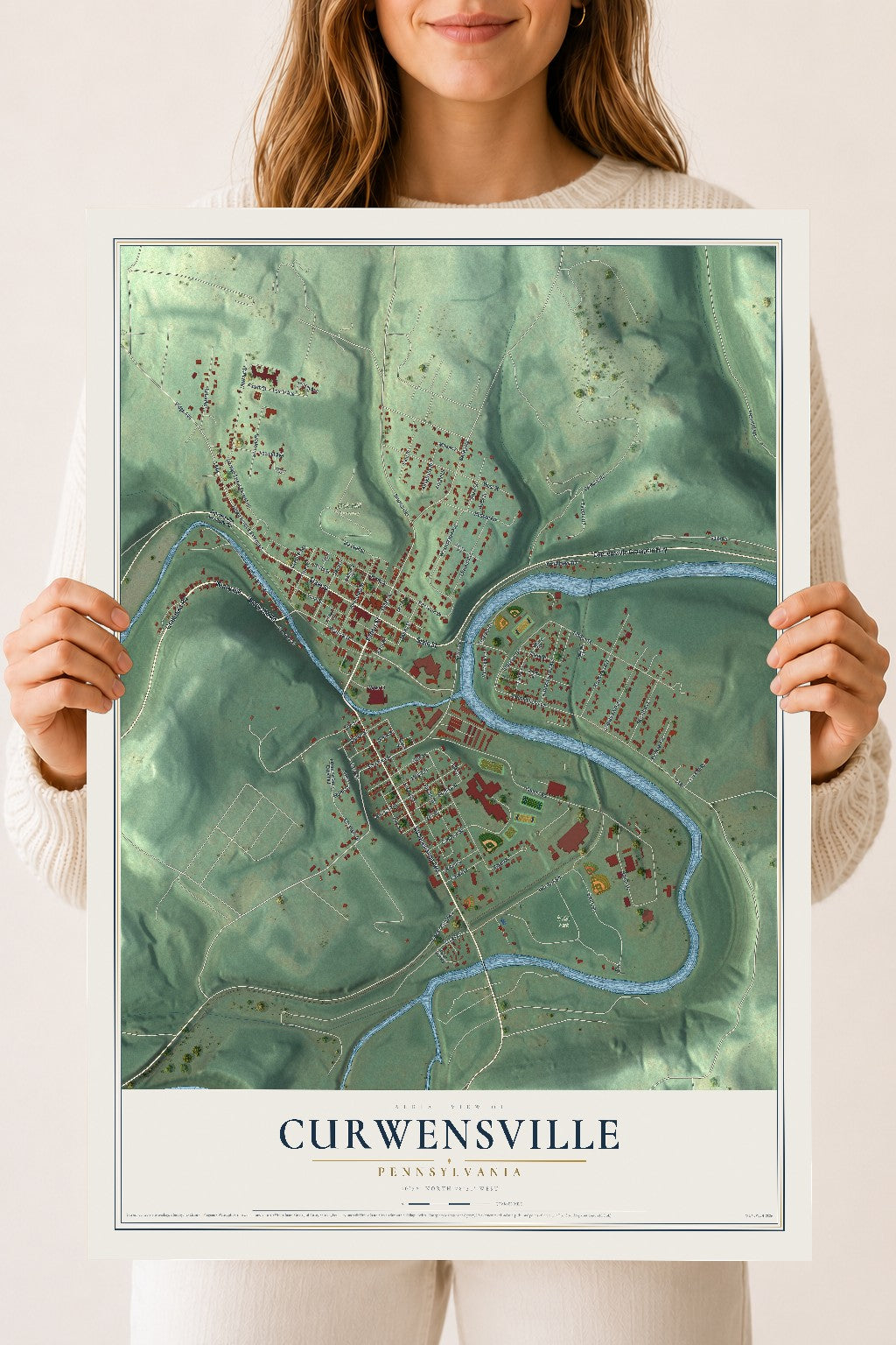 Map of Curwensville, Pennsylvania, 18 x 24 inch unframed archival matte print