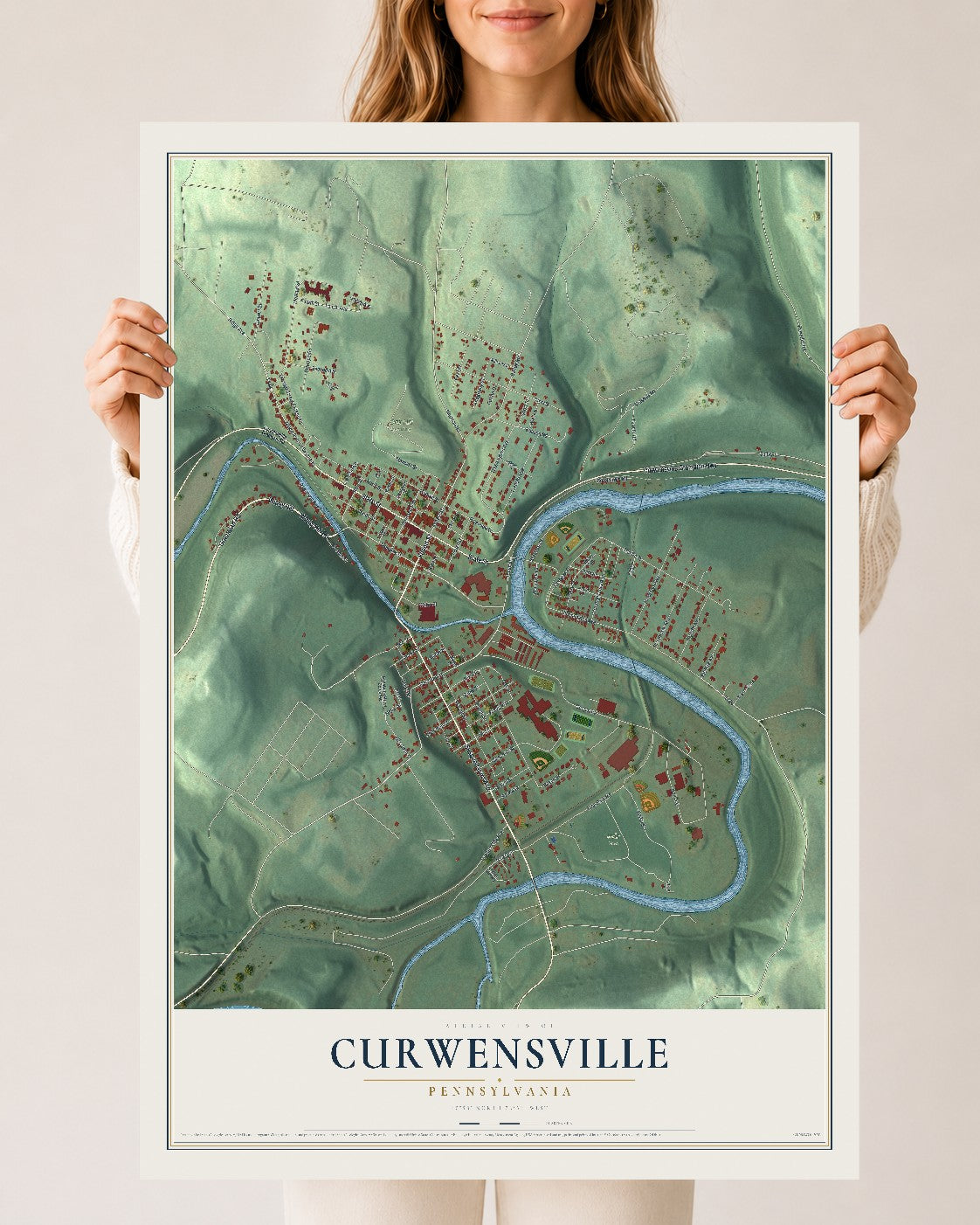 Map of Curwensville, Pennsylvania, 24 x 36 inch unframed archival matte print